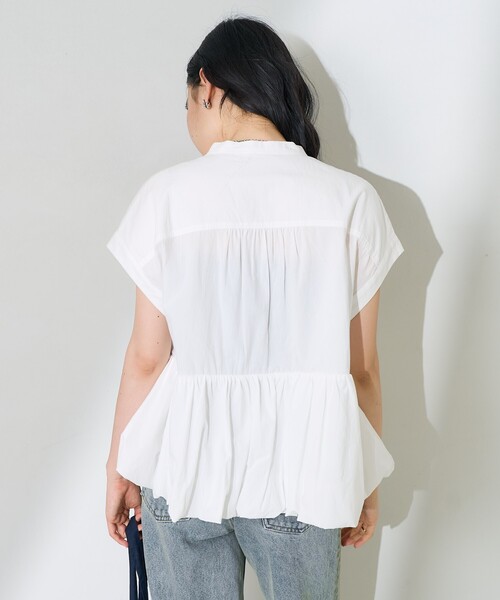 FREAK'S STORE(フリークスストア)の「裾バルーン フレンチスリーブチュニックシャツ / フリルブラウス(シャツ/ブラウス・レディース・オフホワイト/ブラック・フリ-)」の16枚目の写真