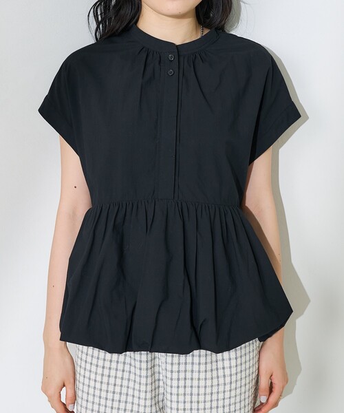 FREAK'S STORE(フリークスストア)の「裾バルーン フレンチスリーブチュニックシャツ / フリルブラウス(シャツ/ブラウス・レディース・オフホワイト/ブラック・フリ-)」の5枚目の写真