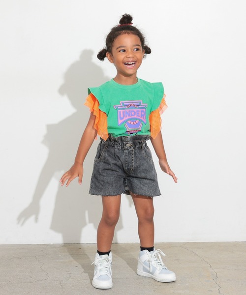 Ocean&Ground（オーシャン&グラウンド）の「ﾃﾞﾆﾑﾌﾚｱｼｮｰﾄﾊﾟﾝﾂ（デニムパンツ・キッズ・ブラック/ケミカルウォッシュ・90/100/110/120/130/140）」の4枚目の写真