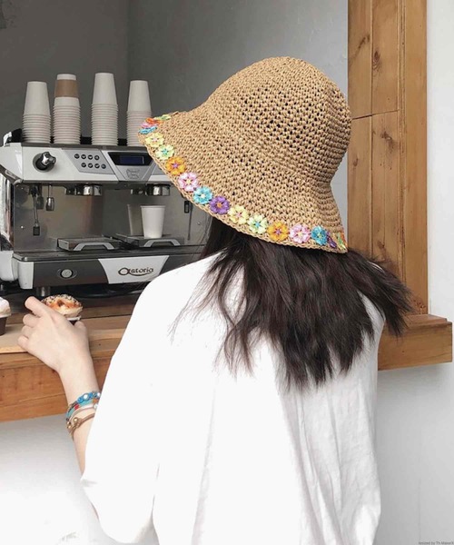 VIBGYOR（ヴィブジョー）の「pur chouchou/お花 刺繍 麦わら ペーパーハット P4460（ハット・レディース・ブラウン/ベージュ・FREE）」の3枚目の写真