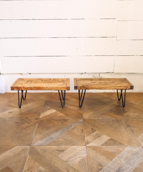 国産杉 アイアンレッグのアンティーク風ローテーブル ハンドメイド