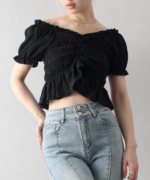 SpRay(スプレイ)の「フロントシャーリングブラウス(シャツ/ブラウス・レディース・ホワイト/ブラック/アイボリー・FREE)」の9枚目の写真