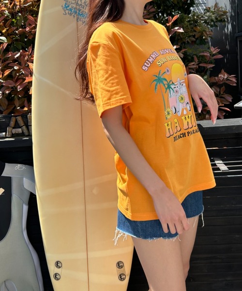 Loco Ocean（ロコオーシャン）の「サマーグラフィックTシャツ hawaiiロゴ 夏服（Tシャツ/カットソー・レディース・オレンジ/ブラック・L/M）」の5枚目の写真