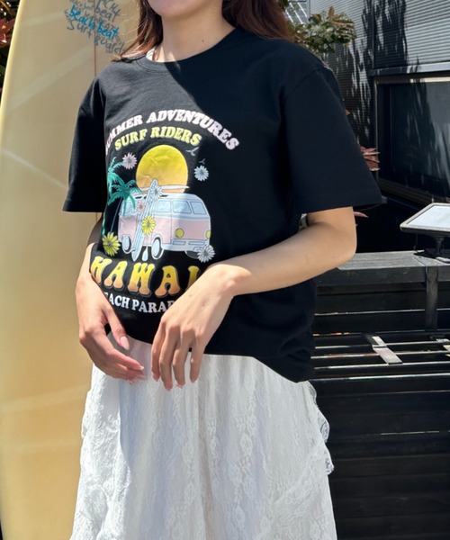 Loco Ocean（ロコオーシャン）の「サマーグラフィックTシャツ hawaiiロゴ 夏服（Tシャツ/カットソー・レディース・オレンジ/ブラック・L/M）」の6枚目の写真