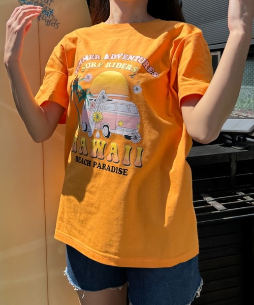 Loco Ocean（ロコオーシャン）の「サマーグラフィックTシャツ hawaiiロゴ 夏服（Tシャツ/カットソー・レディース・オレンジ/ブラック・L/M）」の14枚目の写真