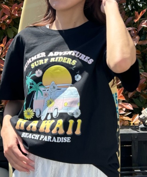 タグ付き未使用　オゾンコミュニティ　ハワイアン総柄メッシュ Tシャツ セール】サマーグラフィックTシャツ hawaiiロゴ 夏服（Tシャツ
