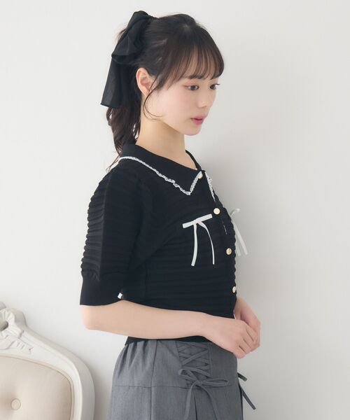 ems excite(エムズエキサイト)の「【EC限定カラー】襟付きヴィンテージカーデ(カーディガン/ボレロ・レディース・ダークブルー/ライトグレー/ピンク/ブラック/ブラック系その他3/ナチュラル・FREE)」の19枚目の写真