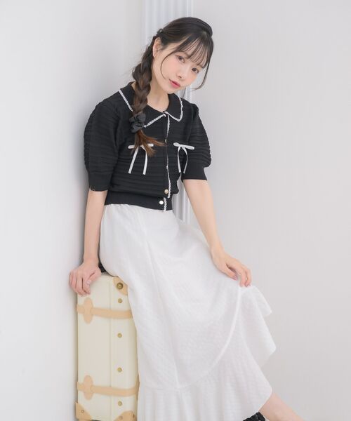 ems excite(エムズエキサイト)の「【EC限定カラー】襟付きヴィンテージカーデ(カーディガン/ボレロ・レディース・ダークブルー/ライトグレー/ピンク/ブラック/ブラック系その他3/ナチュラル・FREE)」の22枚目の写真