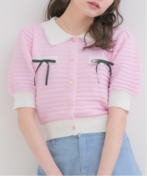 ems excite(エムズエキサイト)の「【EC限定カラー】襟付きヴィンテージカーデ(カーディガン/ボレロ・レディース・ダークブルー/ライトグレー/ピンク/ブラック/ブラック系その他3/ナチュラル・FREE)」の6枚目の写真