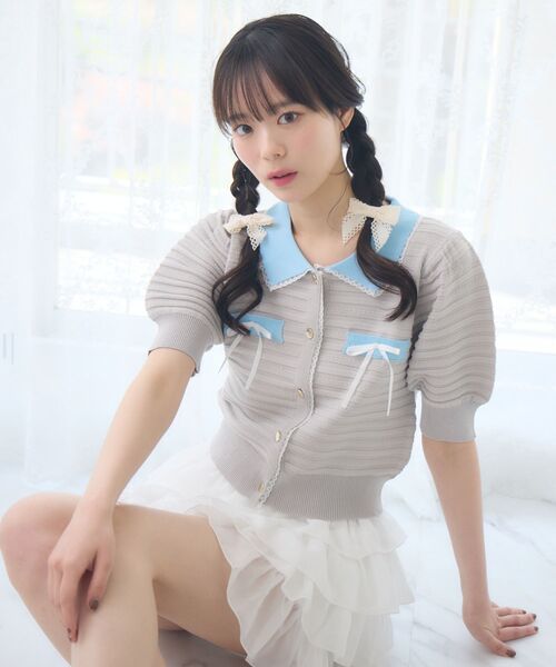 ems excite(エムズエキサイト)の「【EC限定カラー】襟付きヴィンテージカーデ(カーディガン/ボレロ・レディース・ダークブルー/ライトグレー/ピンク/ブラック/ブラック系その他3/ナチュラル・FREE)」の10枚目の写真