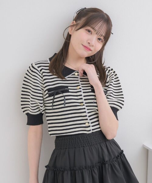 ems excite(エムズエキサイト)の「【EC限定カラー】襟付きヴィンテージカーデ(カーディガン/ボレロ・レディース・ダークブルー/ライトグレー/ピンク/ブラック/ブラック系その他3/ナチュラル・FREE)」の9枚目の写真