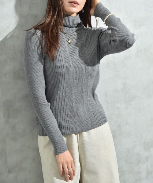 INTERPLANET（インタープラネット）の「ランダムリブタートルネックプルオーバー（ニット/セーター・レディース・ベージュ/ブラック/グレー/オフホワイト・FREE）」の12枚目の写真