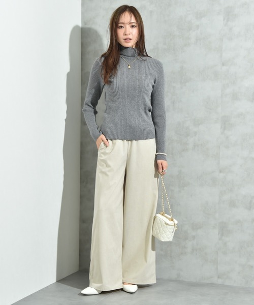 INTERPLANET（インタープラネット）の「ランダムリブタートルネックプルオーバー（ニット/セーター・レディース・ベージュ/ブラック/グレー/オフホワイト・FREE）」の5枚目の写真