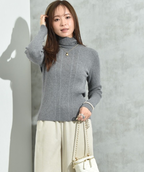 INTERPLANET（インタープラネット）の「ランダムリブタートルネックプルオーバー（ニット/セーター・レディース・ベージュ/ブラック/グレー/オフホワイト・FREE）」の6枚目の写真