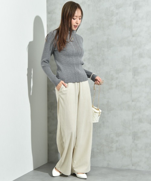 INTERPLANET（インタープラネット）の「ランダムリブタートルネックプルオーバー（ニット/セーター・レディース・ベージュ/ブラック/グレー/オフホワイト・FREE）」の7枚目の写真