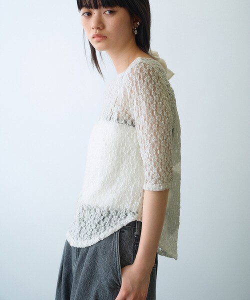 CODE A（コードエー）の「lace layered pullover（Tシャツ/カットソー・レディース・サックスブルー/ブラック/ホワイト・00）」の4枚目の写真