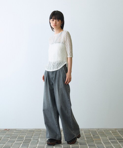 CODE A（コードエー）の「lace layered pullover（Tシャツ/カットソー・レディース・サックスブルー/ブラック/ホワイト・00）」の5枚目の写真