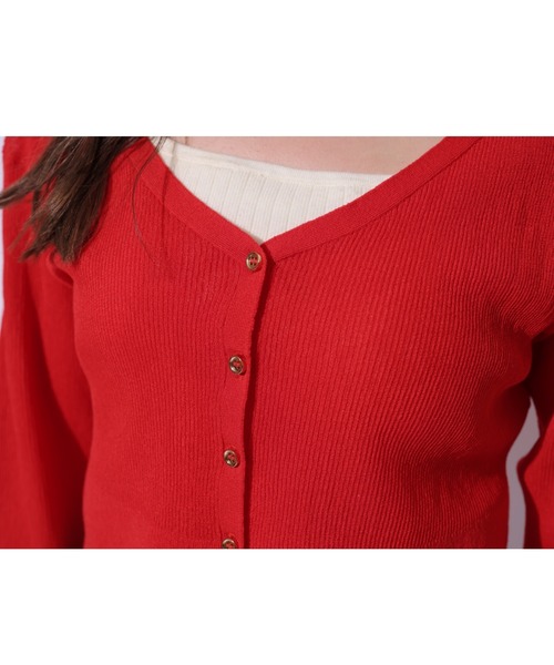 Rirandture（リランドチュール）の「金釦シアーカーディガン（カーディガン/ボレロ・レディース・レッド・2）」の2枚目の写真