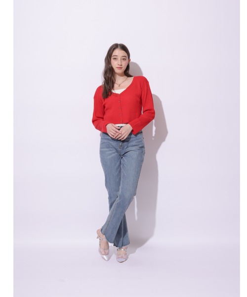 Rirandture（リランドチュール）の「金釦シアーカーディガン（カーディガン/ボレロ・レディース・レッド・2）」の5枚目の写真