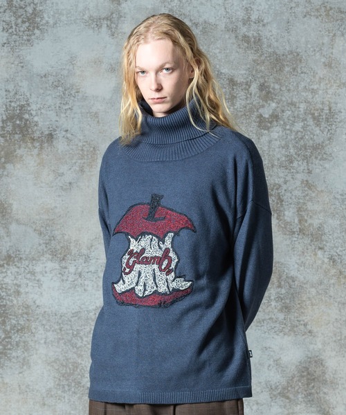 glamb(グラム)の「Eaten Apple Turtle Neck Knit / イートゥンアップルタートルネックニット(ニット/セーター・メンズ・ブルー/ブラック・M/L)」の1枚目の写真