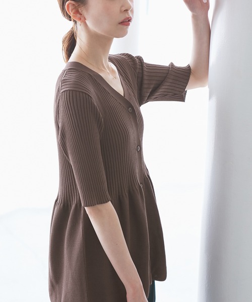 ダークブラウン 五分袖 カーディガン セール】5分袖ペプラムカーディガン（カーディガン/ボレロ）｜ROPE