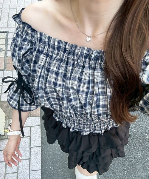 continuer de NICE CLAUP(コンティニューデナイスクラップ)の「【@_chipi2xセレクト】5分袖前後2WAYブラウス(シャツ/ブラウス・レディース・ブルー系その他/その他11/ドット/ブラウン系その他・FREE)」の1枚目の写真
