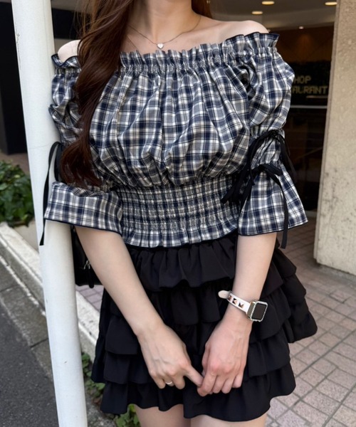 continuer de NICE CLAUP(コンティニューデナイスクラップ)の「【@_chipi2xセレクト】5分袖前後2WAYブラウス(シャツ/ブラウス・レディース・ブルー系その他/その他11/ドット/ブラウン系その他・FREE)」の7枚目の写真