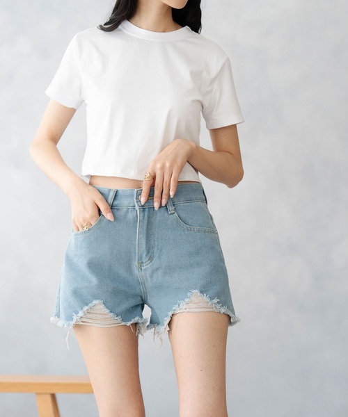 NinaetLina(ニナエリナ)の「デニムショートパンツ(デニムパンツ・レディース・ライトブルー/ブラック/インディゴブルー/チャコール/ホワイト・S/M/L)」の19枚目の写真