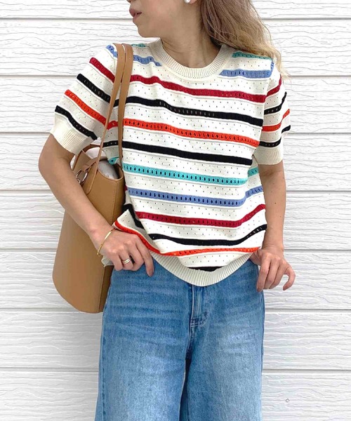 Q(キュー)の「レインボーニット(ニット/セーター・レディース・マルチ・MEDIUM)」の1枚目の写真