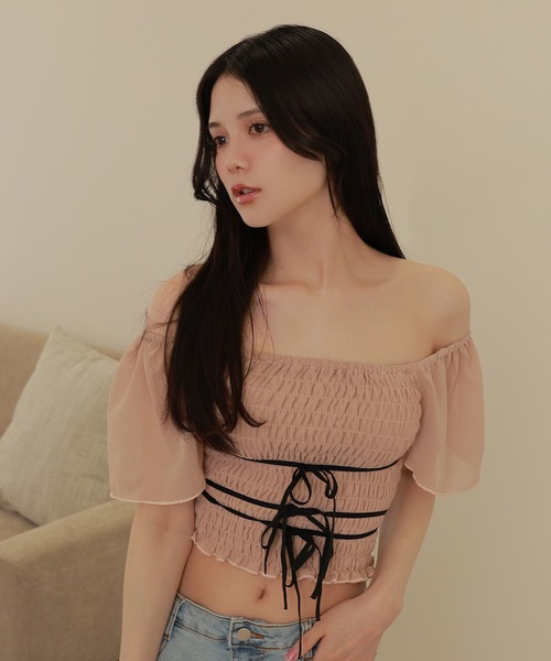*M DOLLY original* girls shirring tops/ガールズシャーリングトップス レディース M DOLLY original* girls shirring tops/ガールズシャーリング