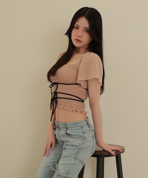 M DOLLY(エムドリー)の「*M DOLLY original* girls shirring tops/ガールズシャーリングトップス(その他トップス・レディース・ブラック/ベージュ・FREE)」の13枚目の写真