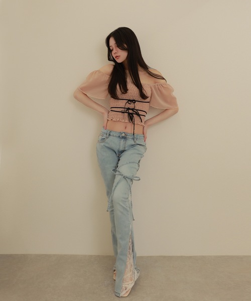 M DOLLY(エムドリー)の「*M DOLLY original* girls shirring tops/ガールズシャーリングトップス(その他トップス・レディース・ブラック/ベージュ・FREE)」の14枚目の写真