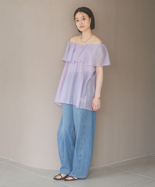 セール】リネンフリルブラウスフレンチスリーブ（シャツ