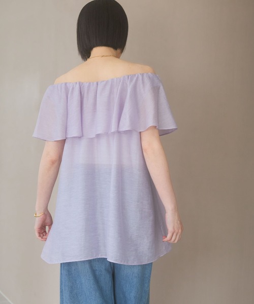 ハンドメイド 『リネン フリルスリーブ シャツ *フジイロ* フリーサイズ』 ハンドメイド 『リネン フリルスリーブ シャツ *フジイロ