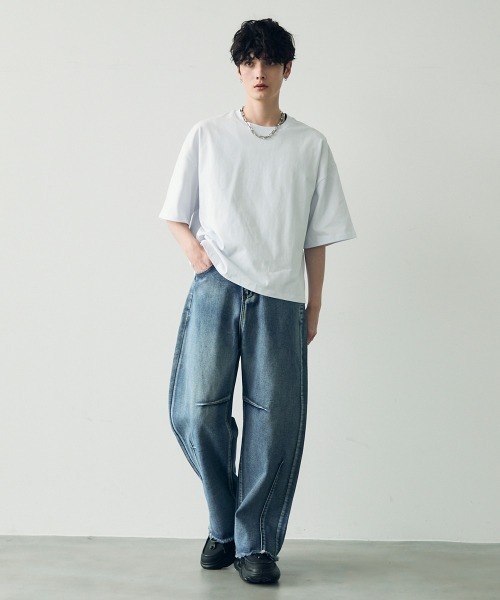 デニム・ジーパン SATUR Crease Hemline Wide Denim Pants 4FK1608 MUSINSA | SATUR (W) Creased hemline wide denim pants black