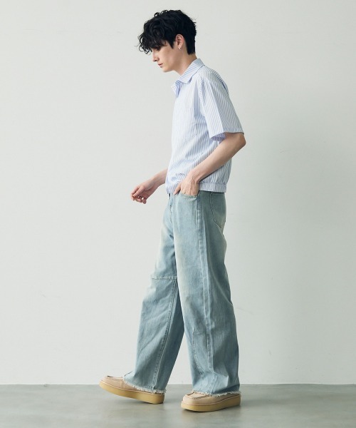パンツ WOOALONG Washing curve pocket wide denim pants 4FK183 Washed Baggy Jeans CF416 - Korean Women's Fashion | LEWKIN