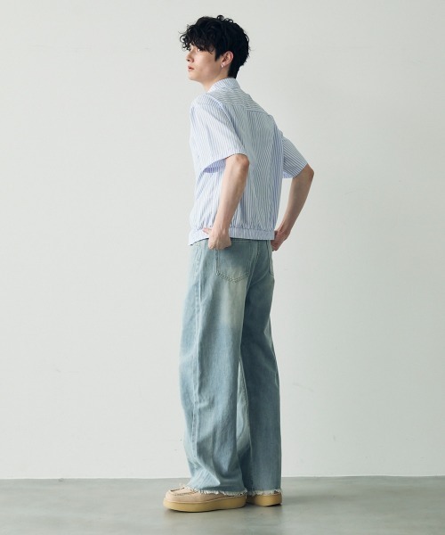 デニム・ジーパン HUECLOSET Vintage Wide Denim Pants SE58 VINTAGE DESIGN TACK CURVED DENIM PANTS / ヴィンテージ