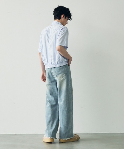 セール】Wide curve denim pants with fringe hem / 裾フリンジ