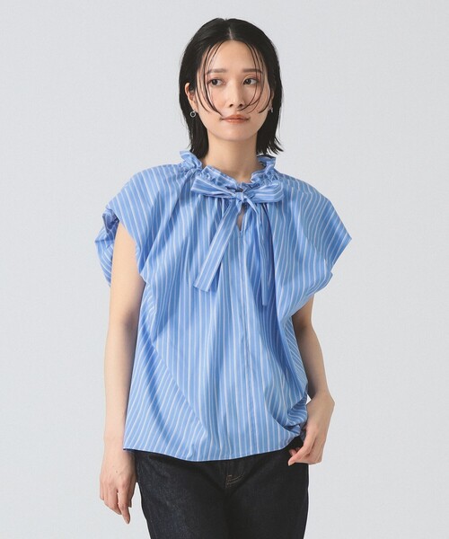 Ray BEAMS(レイビームス)の「ボウタイ フレンチ パフスリーブ ブラウス(シャツ/ブラウス・レディース・サックスブルー/ホワイト/ブラック・ONE SIZE)」の3枚目の写真