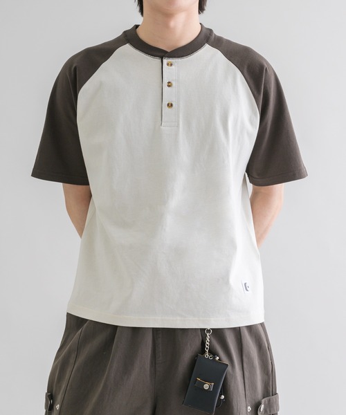 EPNK(イーピーエヌケー)の「【EPNK】Raglan henry neck tee / ラグランヘンリーネックTee(Tシャツ/カットソー・メンズ・アイボリー/チャコールグレー/杢グレー・SMALL/MEDIUM/LARGE)」の2枚目の写真
