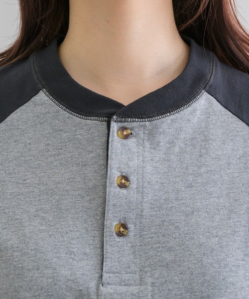 EPNK(イーピーエヌケー)の「【EPNK】Raglan henry neck tee / ラグランヘンリーネックTee(Tシャツ/カットソー・メンズ・アイボリー/チャコールグレー/杢グレー・SMALL/MEDIUM/LARGE)」の7枚目の写真