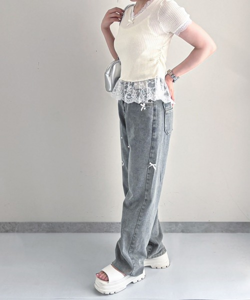 frunco(フランコ)の「【ZOZO限定】Vネックレース半袖ニット(ニット/セーター・レディース・ブラック/ホワイト/ブルー/イエロー/ピンク・FREE)」の11枚目の写真