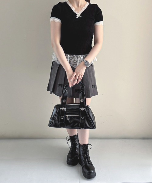 frunco(フランコ)の「【ZOZO限定】Vネックレース半袖ニット(ニット/セーター・レディース・ブラック/ホワイト/ブルー/イエロー/ピンク・FREE)」の16枚目の写真