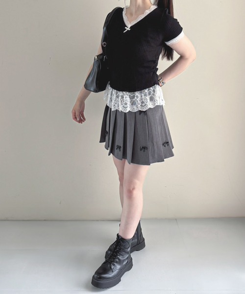 frunco(フランコ)の「【ZOZO限定】Vネックレース半袖ニット(ニット/セーター・レディース・ブラック/ホワイト/ブルー/イエロー/ピンク・FREE)」の18枚目の写真