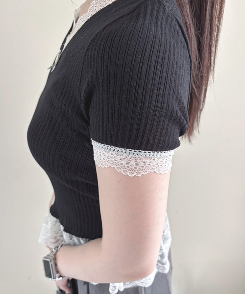 frunco(フランコ)の「【ZOZO限定】Vネックレース半袖ニット(ニット/セーター・レディース・ブラック/ホワイト/ブルー/イエロー/ピンク・FREE)」の22枚目の写真