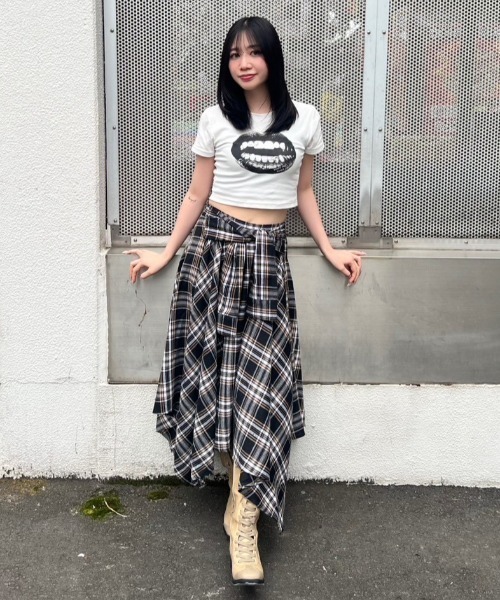 【ACLENT】大人気チェックスカート アシンメトリーチェックロングスカート（スカート）｜ACLENT