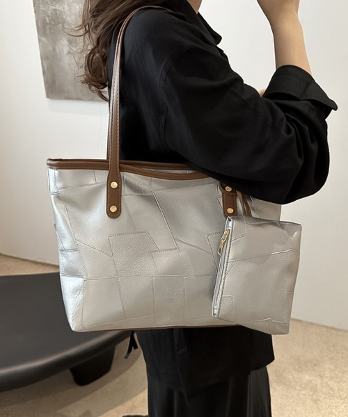 blackdia ocean ポーチ付 パッチワーク PUトートバッグ（トートバッグ