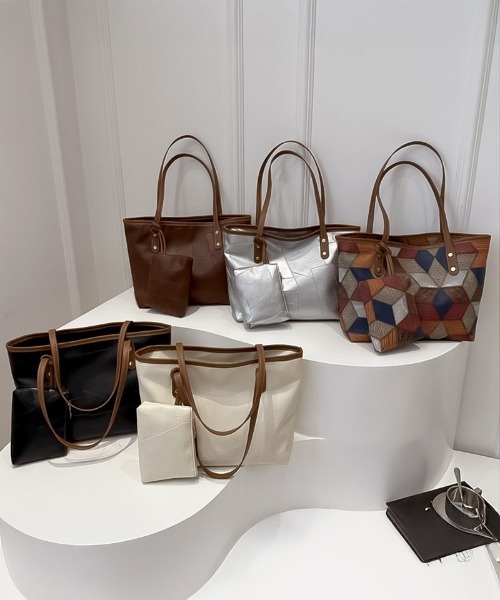 セール】blackdia ocean ポーチ付 パッチワーク PUトートバッグ