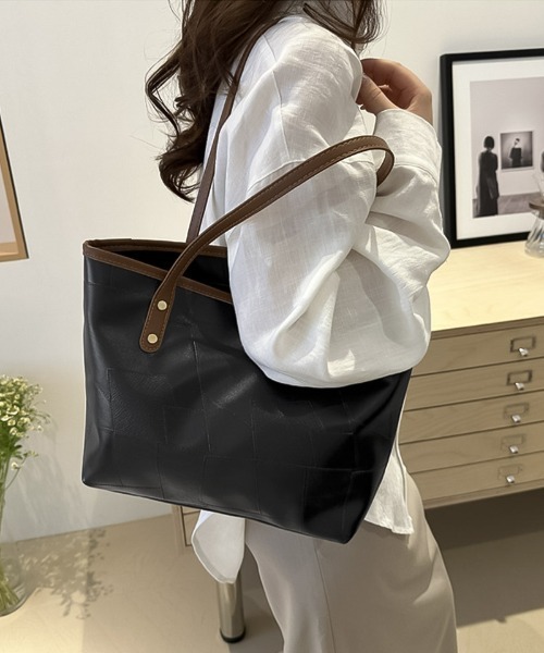 セール】blackdia ocean ポーチ付 パッチワーク PUトートバッグ