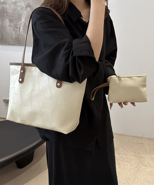 blackdia ocean(ブラックダイヤオーシャン)の「blackdia ocean ポーチ付 パッチワーク PUトートバッグ(トートバッグ・レディース・ブラック/シルバー/ブラウン/マルチ/アイボリー・FREE)」の15枚目の写真